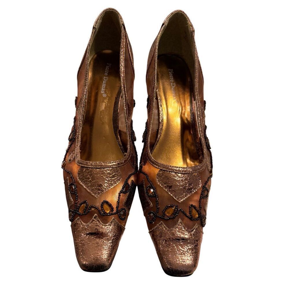 Pierre Dumas Bronze Metallic Beaded Embellished Pumps Sz. 11